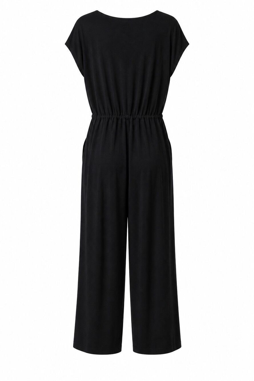 New Eileen Fisher Tencel Jersey Drawstring Wide Leg Jumpsuit Black Medium - Picture 3 of 8